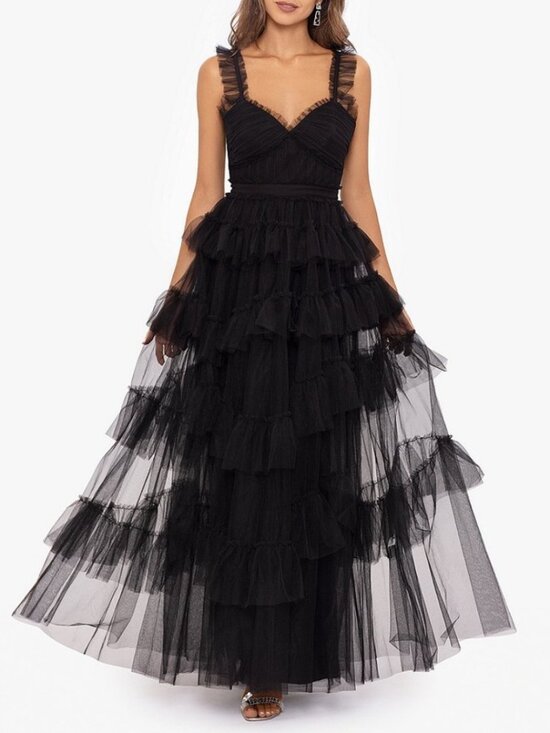 Betsy & Adam Dresses & Skirts - Betsy & Adam Mesh Tiered Ruffle Sleeveless Gown